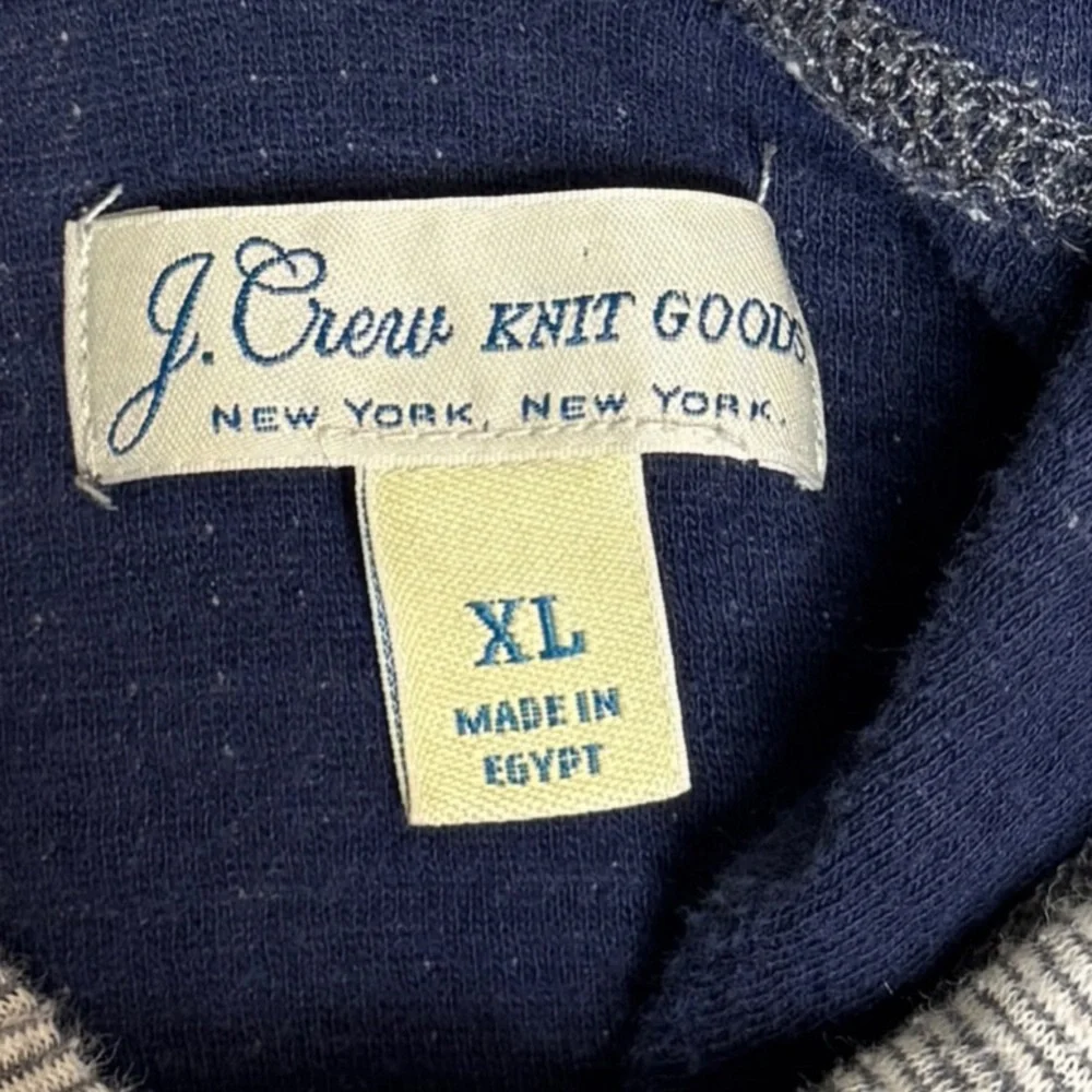 J.Crew‎ Knit Goods Double-Knit Striped Pullover Hoodie Gray Blue Men's Sz XL